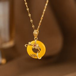 thumbnail for Cross-border hot-selling copper micro-inlaid zircon safety buckle necklace, traditional Chinese style jade pendant, non-fading lip chain, women's necklace