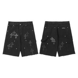 thumbnail for Special for Export: 24Ss New Colorful Cross Embroidery Distressed Denim Shorts, Five-Point Pants, Exclusively for Cross-Border Export