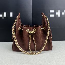 thumbnail for Xiaoxiang 25C Drawstring Hippie Shoulder Bag Suede Hobo Armpit Bag Genuine Leather Quilted Chain Bucket Bag for Women