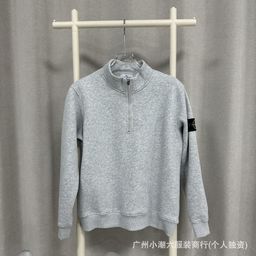 thumbnail for Stone Island Primavera e Outono Novo Ins Compass Arm Logo Half-Zip Pullover Cor Sólida Terry Crew Neck Moletom Solto.