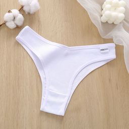 thumbnail for Cross-Border Popular Underwear Women's Threaded Cotton V-Waist Vertical Pattern Comfortable Mid-Waist Comfortable Women's Underwear Briefs