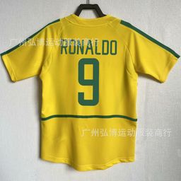 thumbnail for 2002 World Cup Brazil Home No. 11 No. 9 Ronaldo Jersey Big and Little Ronaldo Retro Short-Sleeved Football Uniform for Men