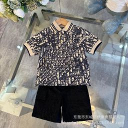 thumbnail for Brother and sister outfit summer 2025 new children's lapel short sleeve letter all-over slacks suit polo dress
