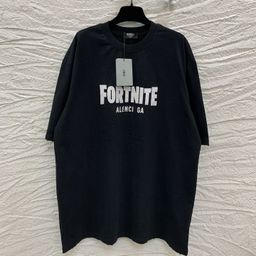 thumbnail for Poison House Version 2022 Summer New Paris B Fortnite Co-branded Alphabet Embroidered Men's and Women's Short-Sleeved T-Shirt