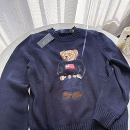 thumbnail for RL can scan the code for 25 years of Little Bear Autumn and Winter New Pure Cotton Heavy Industry Embroidery Cartoon Crew Neck Knitted Sweater Women's Casual