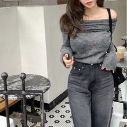thumbnail for Korean chic autumn age reduction retro niche design temperament fashion design off-the-shoulder long sleeve knitwear women's clothing