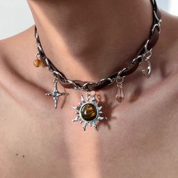 thumbnail for chocker Wrap Metallic Leather Collar Cropunk Women&#039;s Y2K Subculture Niche Love Necklace Clavicle Chain
