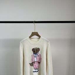 thumbnail for 2025 Fall/Winter New Cotton Heavy Industry Cartoon Bear Crew Neck College Age-Reducing Versatile Sweater Women's Model