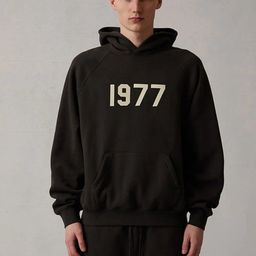 thumbnail for 1977 flocked hooded sweatshirt ESSENTIALS fleece trendy brand hoodie cross-border hot sale