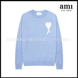thumbnail for Ami Round Neck Knitwear Classic Big Heart Jacquard Pullover Knitwear Simple Loose Casual Trendy Brand Couple Wear
