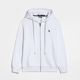thumbnail for RL Versatile Spring and Autumn Men's Thin Plus Size Hooded Cardigan Solid Color Zipper Sweatshirt Polo Pony Embroidered Jacket Casual